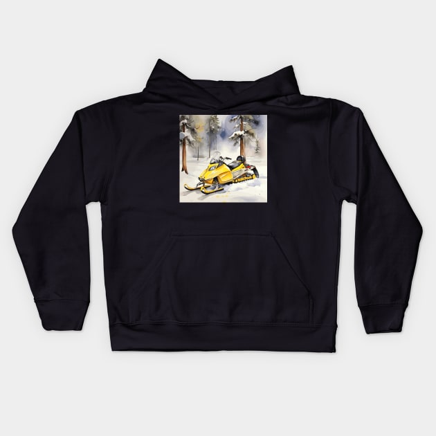 Yellow Snowmobile Kids Hoodie by Siha Arts